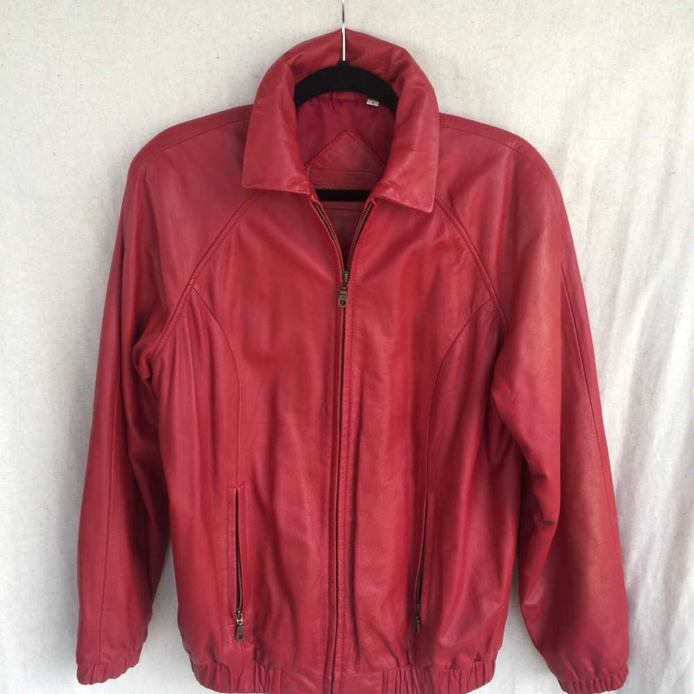 ♥️Genuine Leather RED Bomber Jacket♥️ Size S